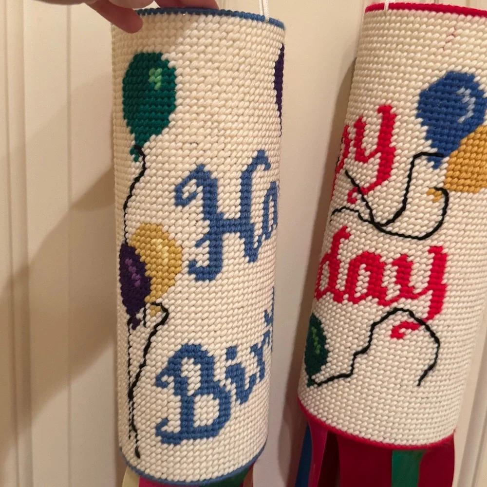 Handmade‎ Happy Birthday Windsocks Lot Multi Color Plastic Canvas Decor Party